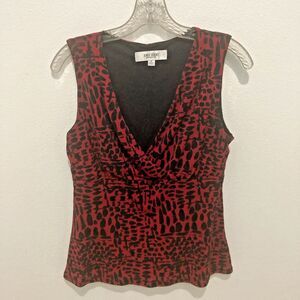 Jones Studio Top M Red Black V-Neck Sleeveless Empire Waist Stretchy